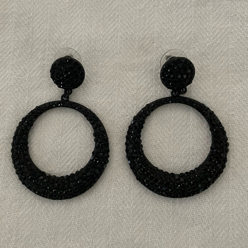 White House Black Market Black Beaded Hoop Earrings
